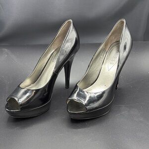 Guess Black Patent Leather Peep-Toe Heels size 7